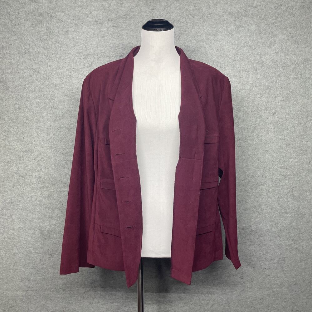 RK Originals Faux Suede Blazer Jacket Burgundy Red Plus Size 20 Y2K Career Chic - Picture 6 of 10